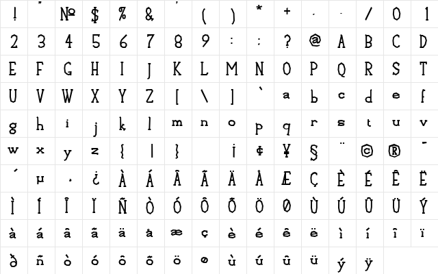Empanel Bold  glyph index