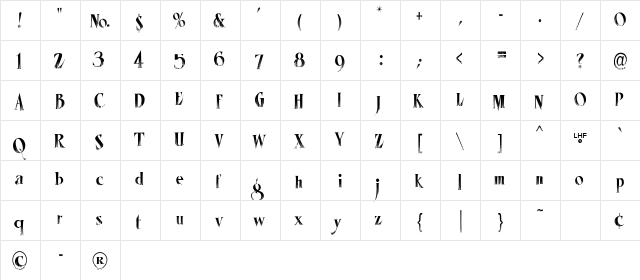 LHF Mister Spooky Regular  glyph index