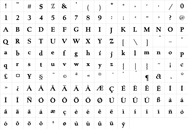 Albertan BoldL  glyph index