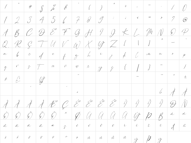 London Signature Italic Regular  glyph index