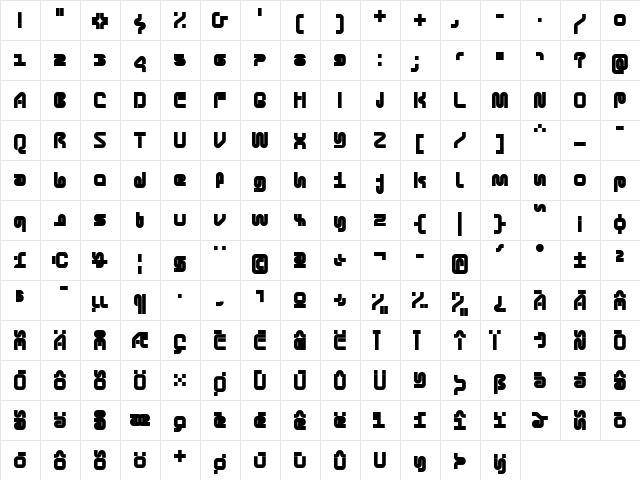 UltraTeen Regular  glyph index