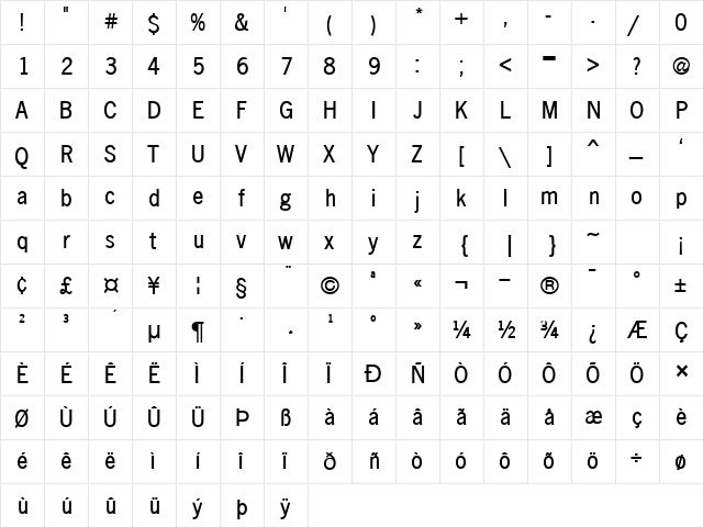 Matterhorn Bold  glyph index