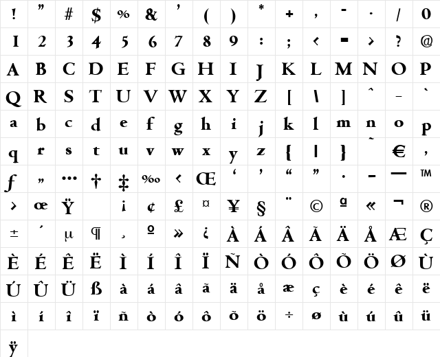 Cambridge-Bold Regular  glyph index