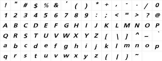 FrutigerExtObl- Regular  glyph index