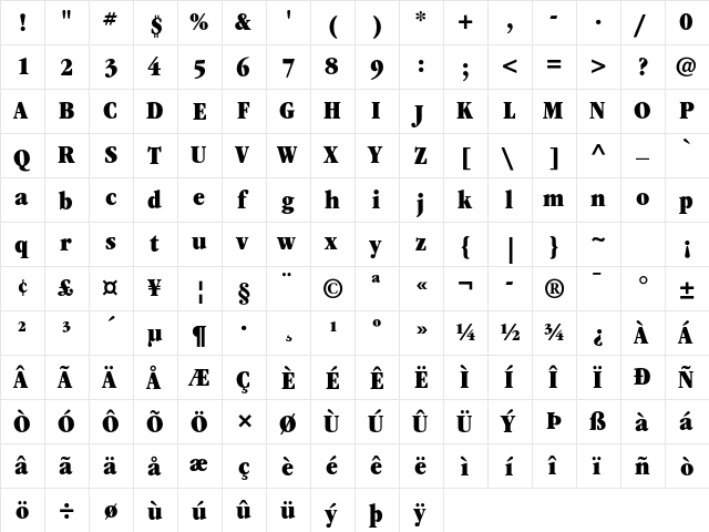 ITC Garamond Std Ultra Narrow  glyph index
