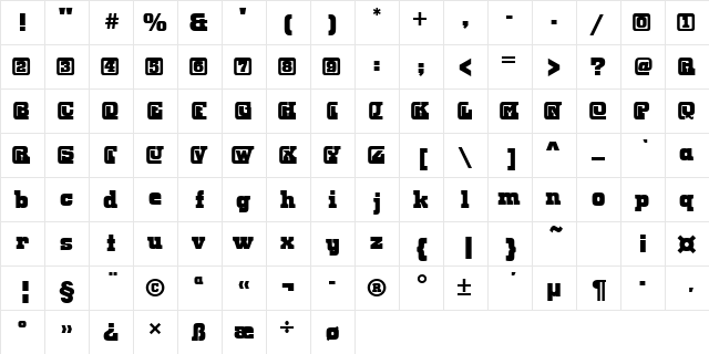 URWOkenIniD Regular  glyph index