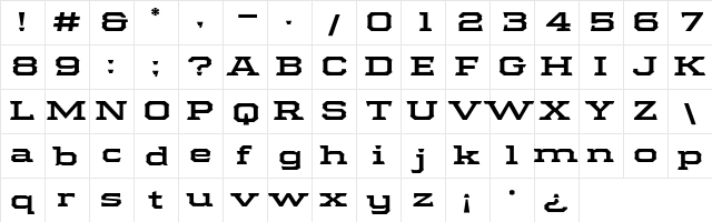 Samton Extra Extended Bold  glyph index