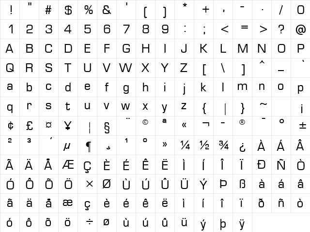 Green Mountain 2 Regular  glyph index