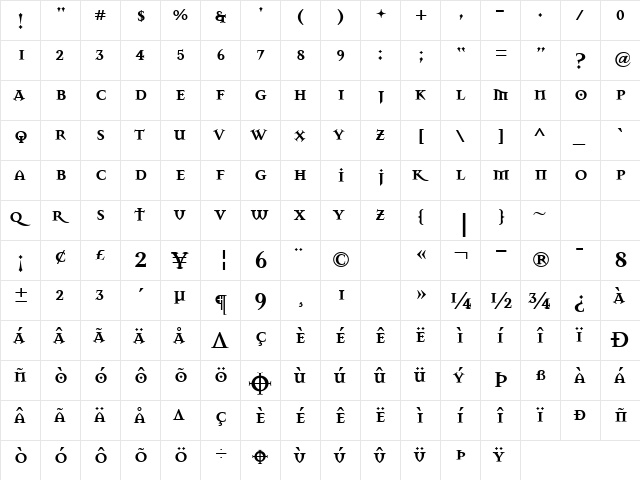 Crusader Dark  glyph index