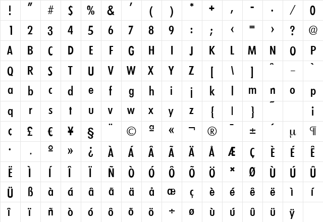 LimerickCdSerial-Medium Regular  glyph index