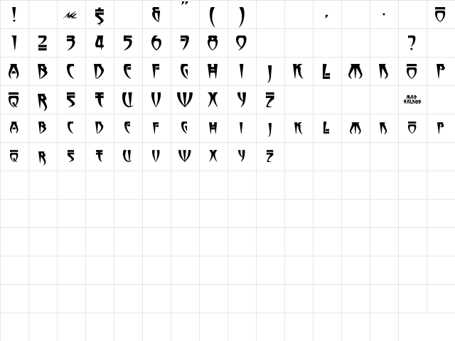 Stormbringer Bold  glyph index