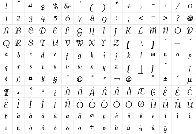 Tango Bold  glyph index