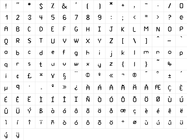 Jayhawk Normal  glyph index