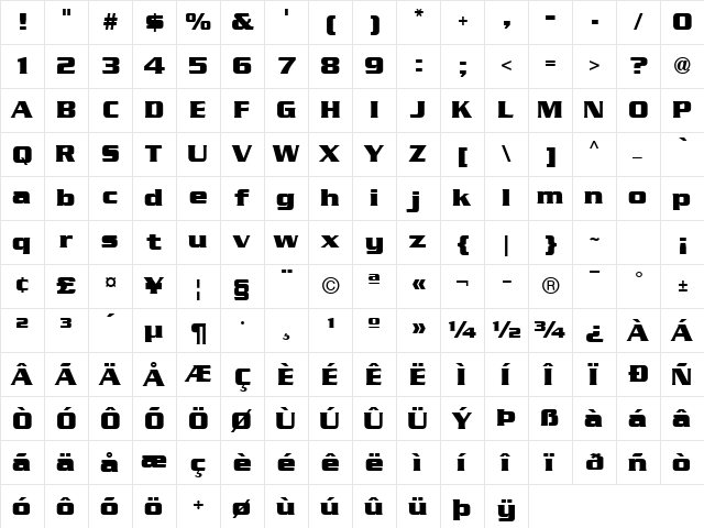 Serpentine ICG Bold  glyph index
