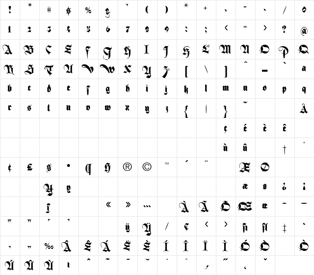 Ferox Regular  glyph index
