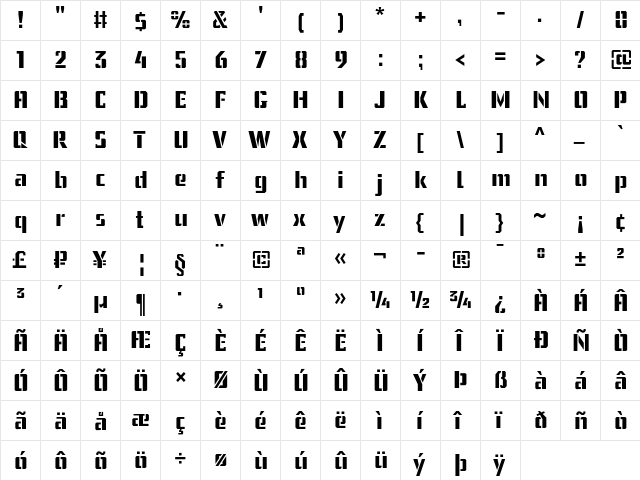 USSR STENCIL Regular  glyph index