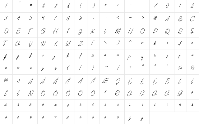 Southern Javanica  Free Version Regular  glyph index