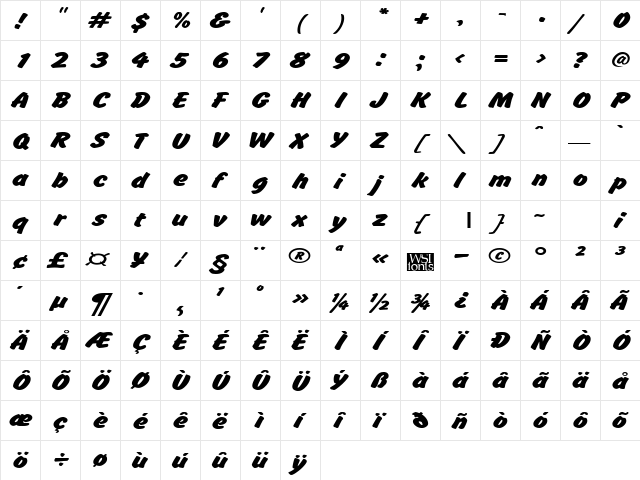 BrushHandExpanded Regular  glyph index