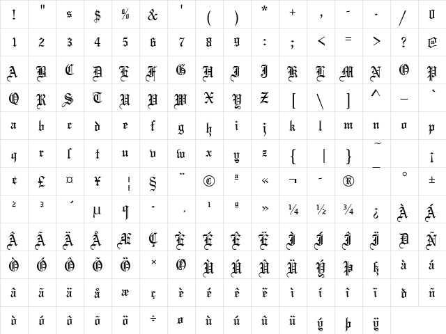 MariageD Regular  glyph index