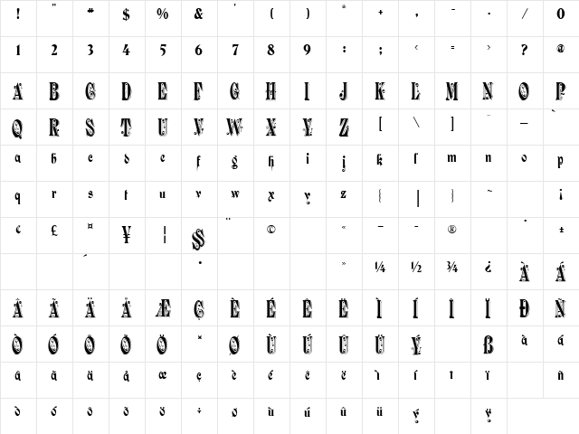 WaterLily Regular  glyph index