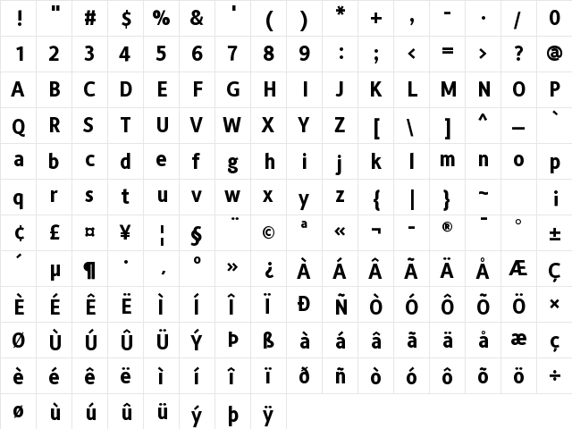 Alber Bold  glyph index