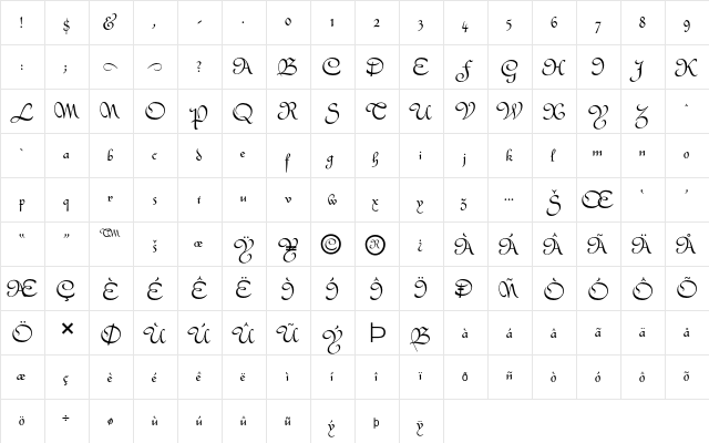 Civilite Regular  glyph index