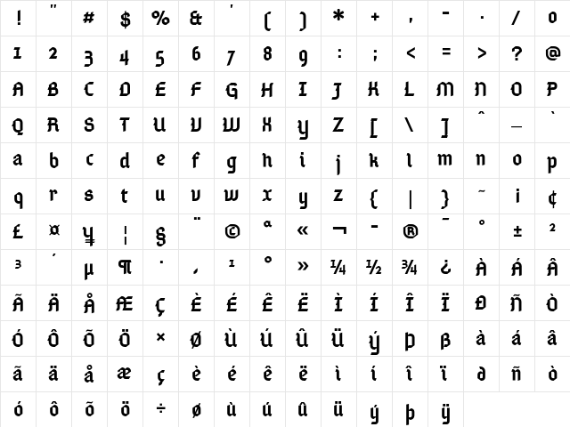 Gamaliel Medium  glyph index