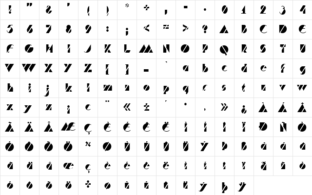 HFF Code Deco Regular  glyph index