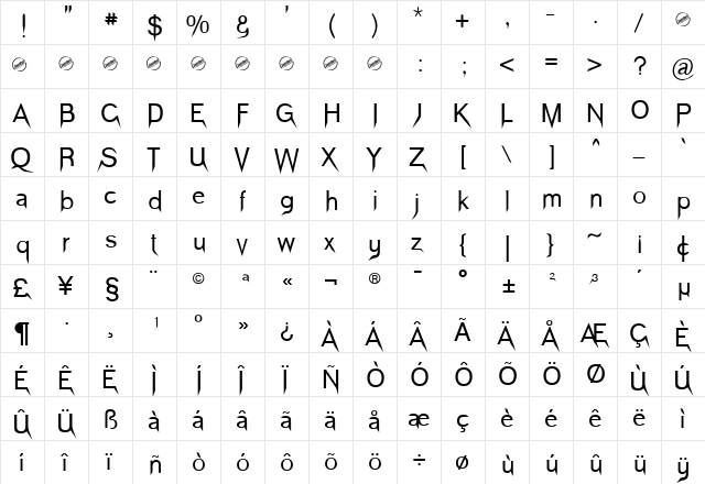 Copyright (c) 2014 by Jambo!. All rights reserved. Regular  glyph index