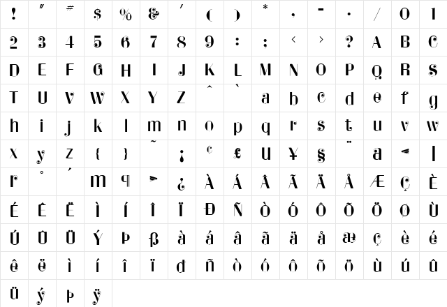 Bonaparte Medium  glyph index
