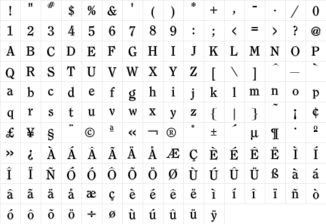Clearface Contour  glyph index