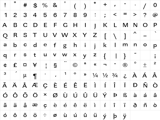 URWLinearTMedExtWid Regular  glyph index