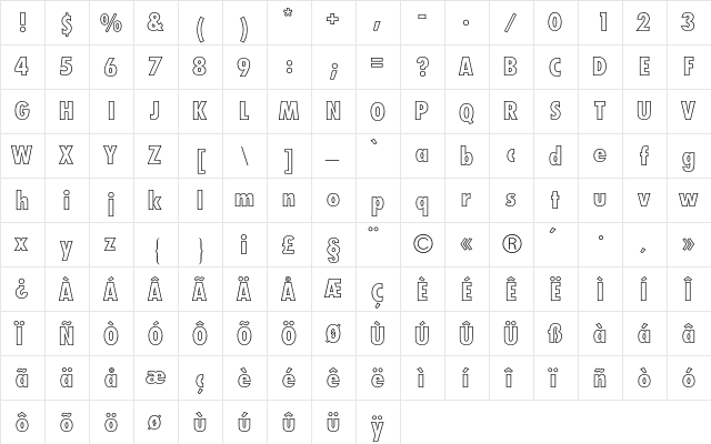 Futura Condensed BQ Regular  glyph index
