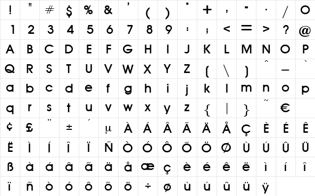 AuxinMedium Regular  glyph index