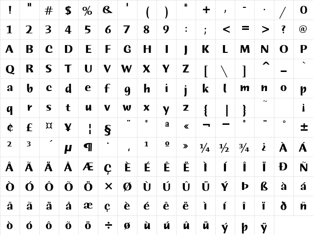 Humana Sans ITC TT Bold  glyph index