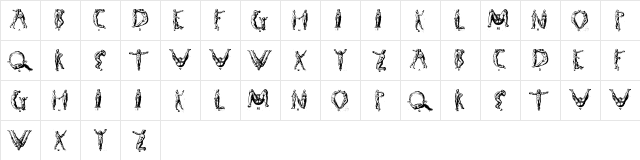 Human letters Regular  glyph index