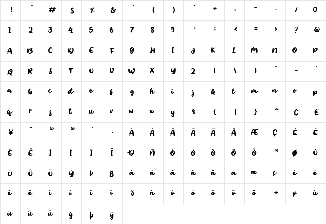 Monster Garden Regular  glyph index