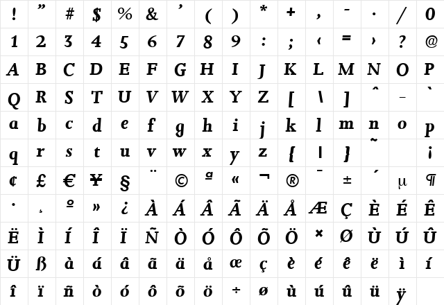 JessicaSerial BoldItalic  glyph index