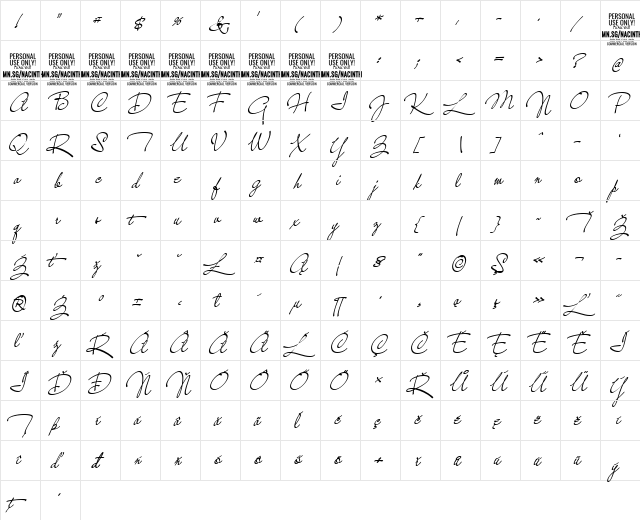 Nacinth PERSONAL USE Medium  glyph index