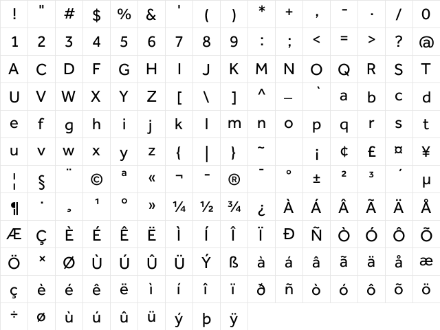 Effra Regular  glyph index