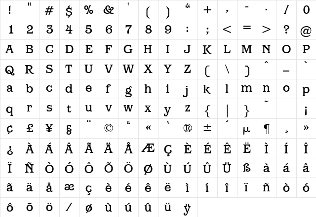 Barston Regular  glyph index