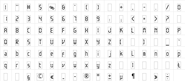 ElectronicaWhiteC Regular  glyph index