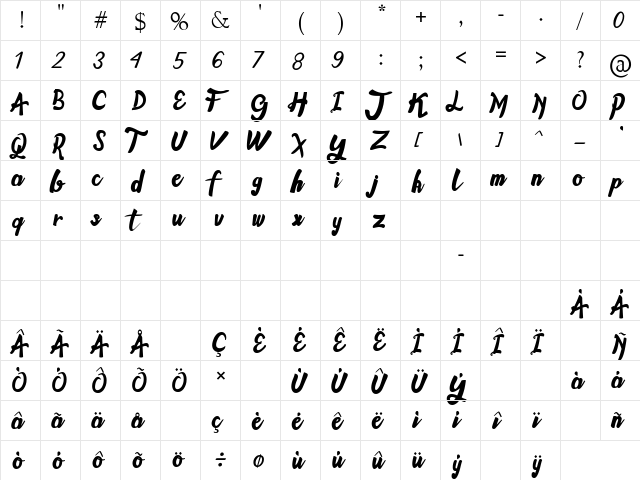 Gallant Regular  glyph index