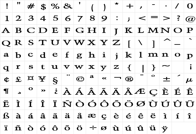 Congo Extended Bold  glyph index