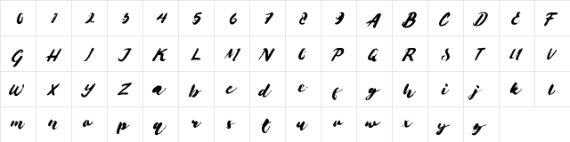 Brushes Regular  glyph index