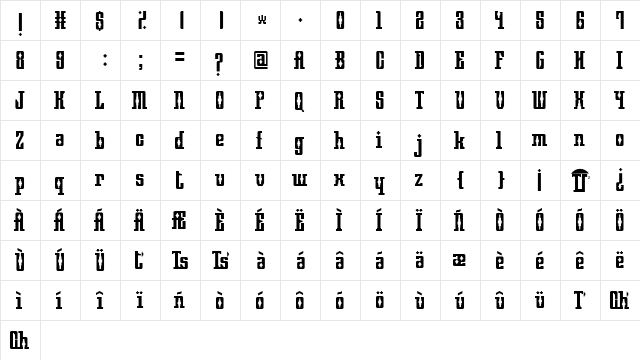 Mayan Square Regular  glyph index