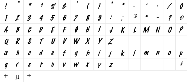 FeltMark Italic  glyph index
