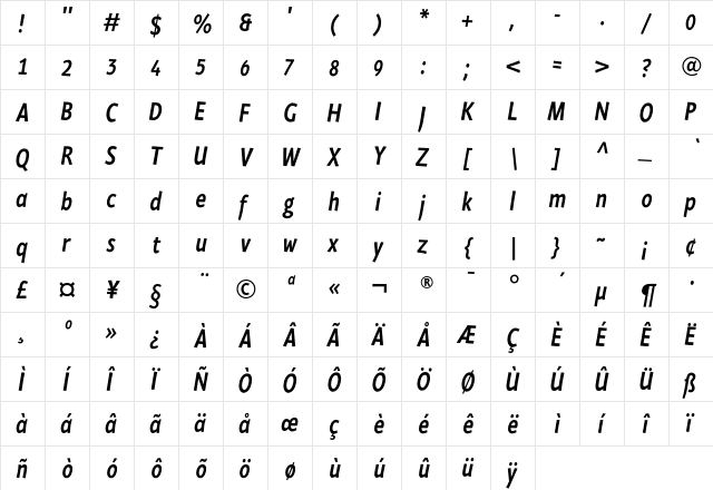 HerbertEF RegularItalic  glyph index