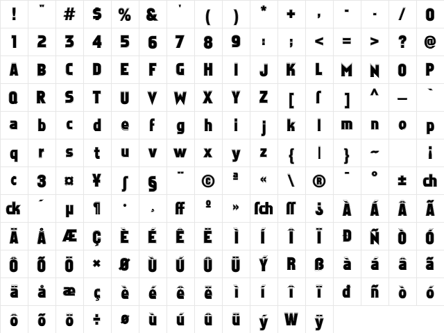 Faktos Contour Regular  glyph index