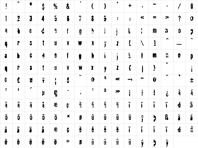 Fragile ICG Regular  glyph index